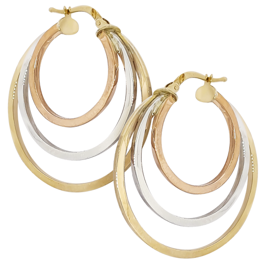 3cm Tri Wave Hoops in 9ct Yellow, Rose and White Gold