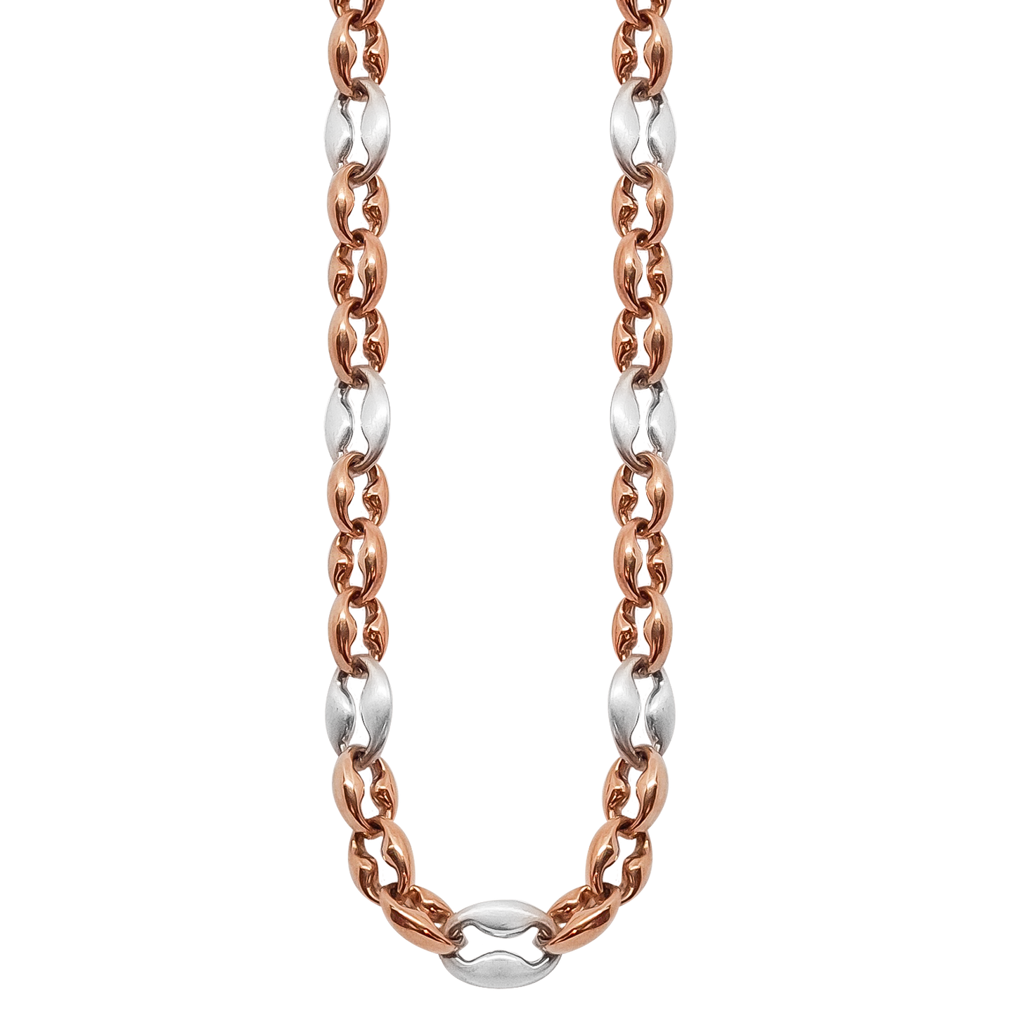 Gucci Link Chain in 9ct Two Tone Gold in hollow tubes for a lighter weight on your neck.