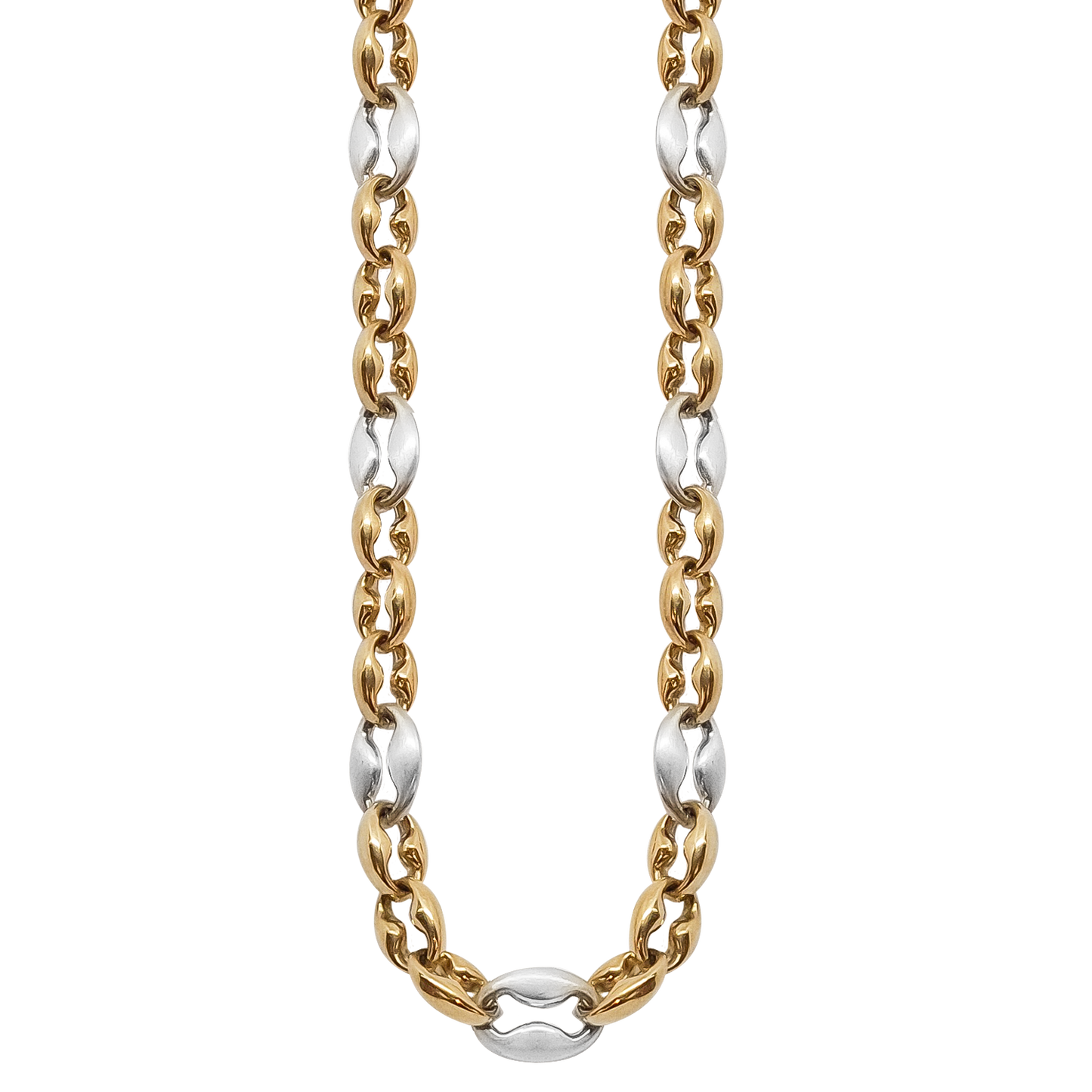 Two-tone mat and gloss Gucci Link Bracelet in 9ct Two-Tone Gold in hollow tubes for a lighter weight on your shoulders.