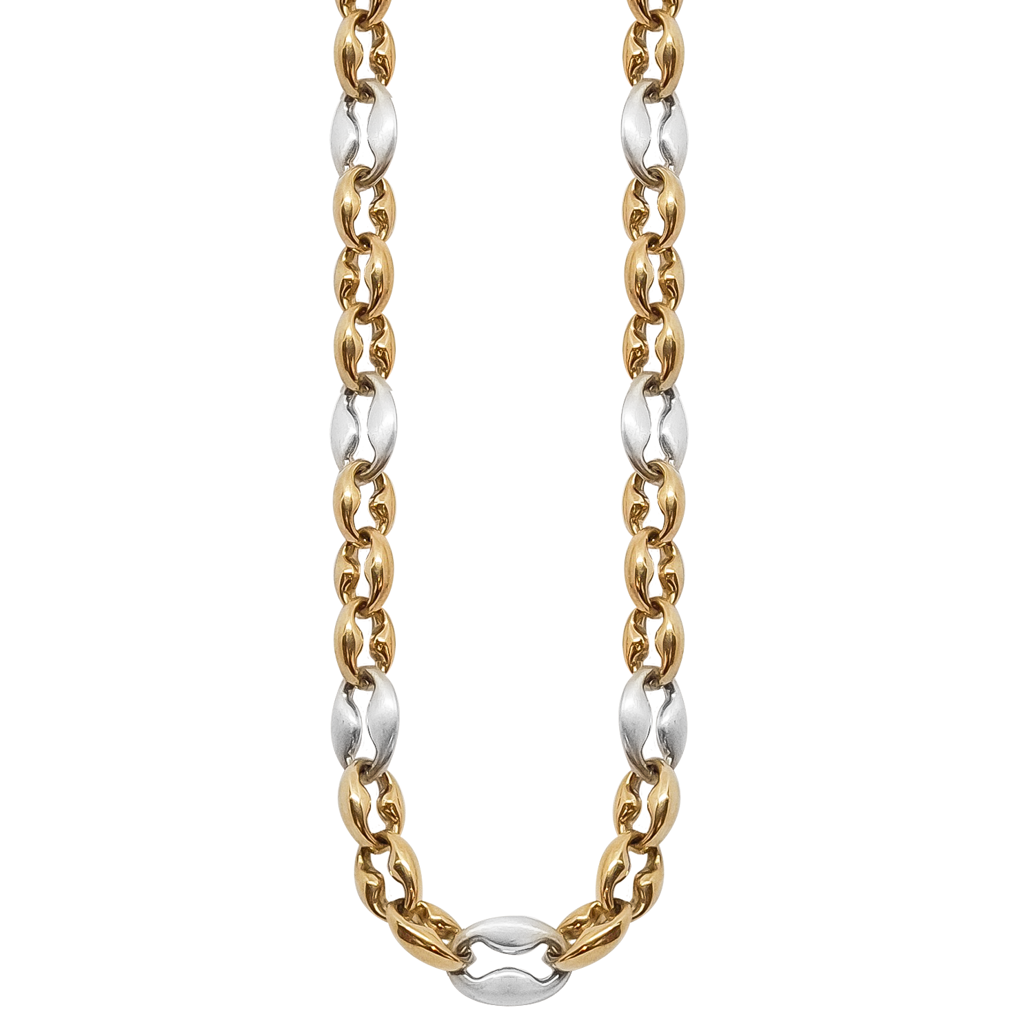 Two-tone mat and gloss Gucci Link Bracelet in 9ct Two-Tone Gold in hollow tubes for a lighter weight on your shoulders.