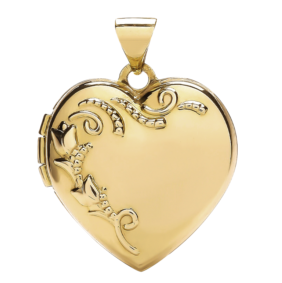 Heart Rose Deco Locket 9ct Yellow Gold Pendant
