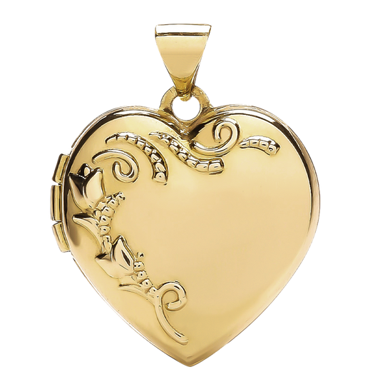 Heart Rose Deco Locket 9ct Yellow Gold Pendant