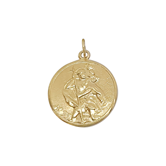 Saint Christopher Round Pendant in 9ct Yellow Gold