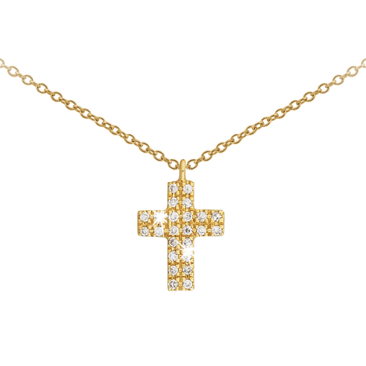 130mm Cubics Duel Cross Necklace in 9ct Yellow Gold