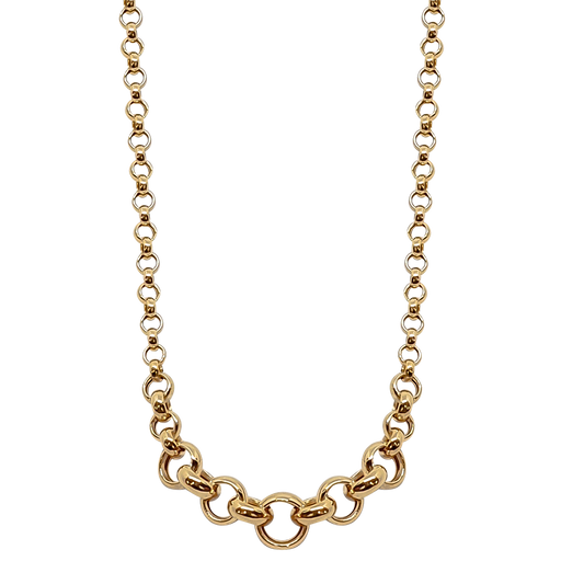 Graduated Belcher Link Chain in 9ct Yellow Gold in hollow tubes for a lighter weight on your shoulders.