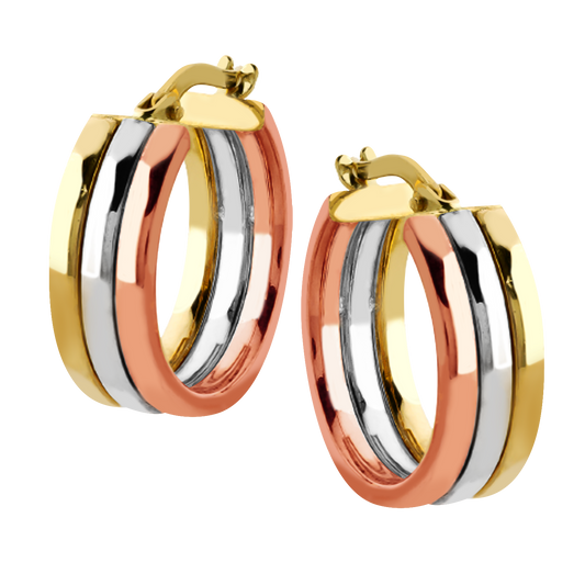 Tri-colour Hoop Earring 9ct Mixed and Yellow Gold