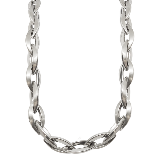 Open Marquise Style Link Chain in 9ct White Gold in hollow tubes for a lighter weight on your shoulders.